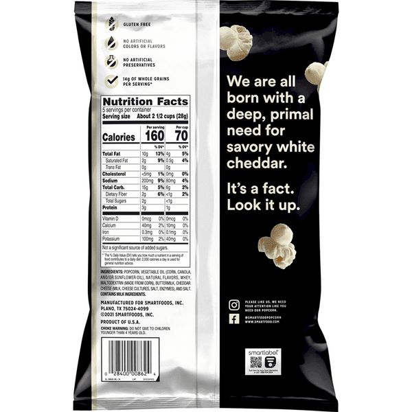 Smartfood White Cheddar Flavored Gluten Free Popcorn 156g